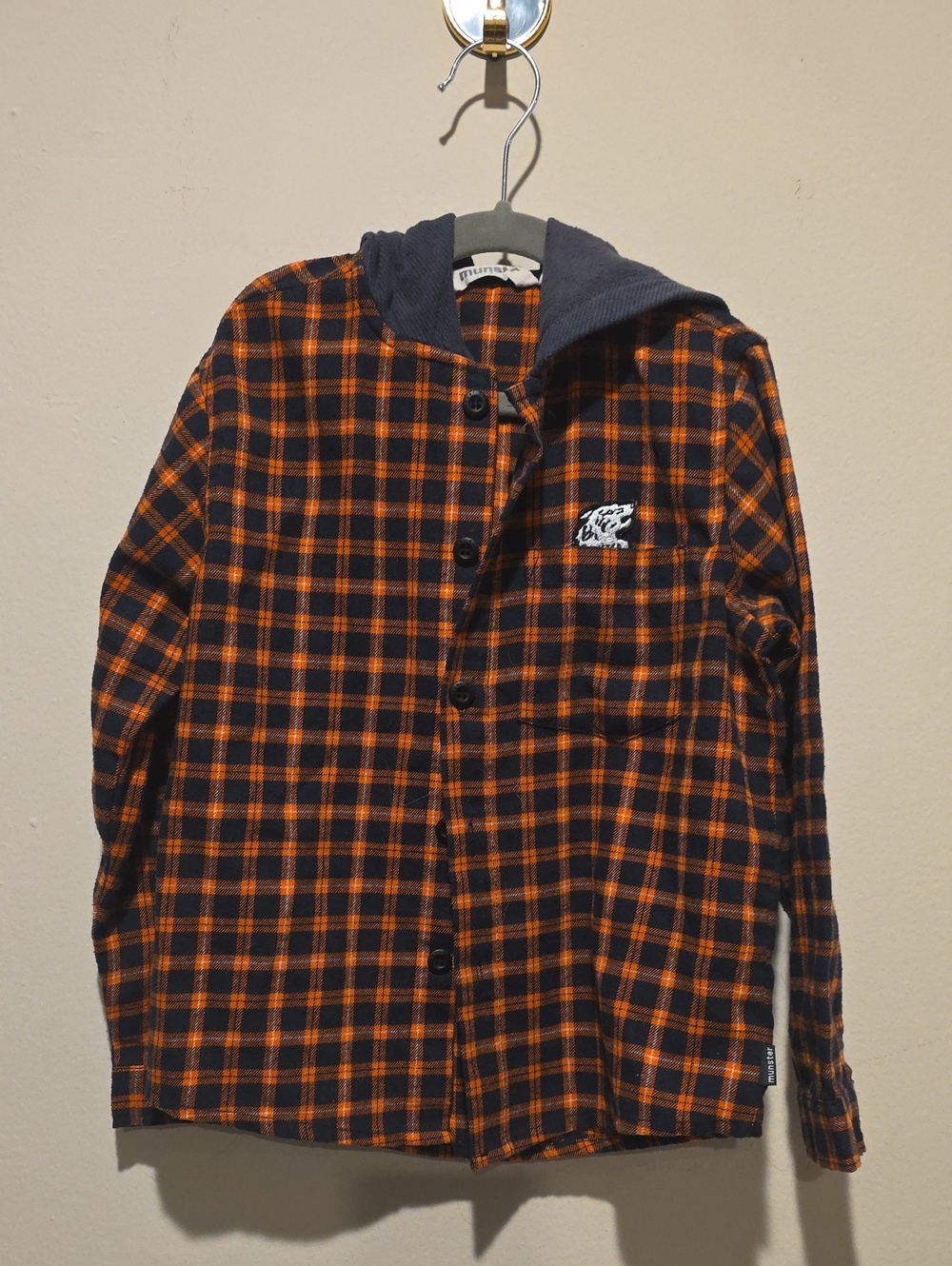 Munster Size 6 Plaid Hooded Flannel Shirt Jacket - Orange/Black